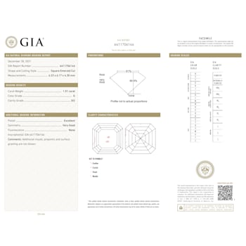 1.51ct Natural White Diamond Emerald Cut, G Color, SI2 Clarity, GIA Certified