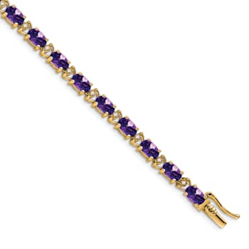 14k Yellow Gold Oval Amethyst and Diamond Bracelet