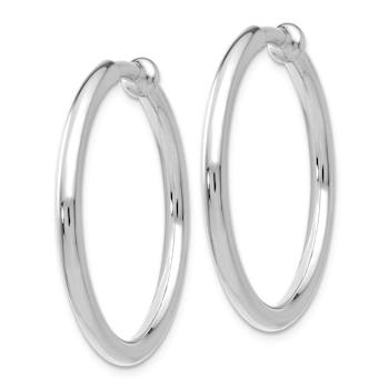 Rhodium Over 14k White Gold 1/1" Non-pierced Hoops Earrings