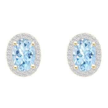 7x5mm Oval Simulated Aquamarine And Created White Sapphire 10k Yellow
Gold Halo Stud Earrings