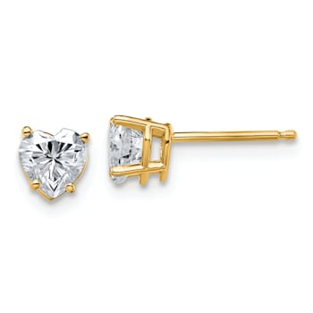 14K Yellow Gold 1ct. 5.0mm Heart G H I True Light Moissanite Earrings