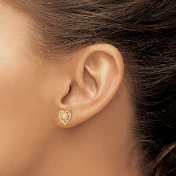 14K Yellow Gold and 14K Rose Gold Diamond-Cut Heart and Flower Stud Earrings