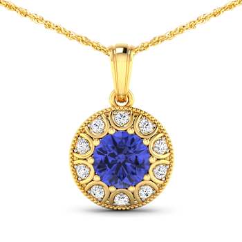 2.02ctw 14K Yellow Gold Tanzanite and White Diamond Pendant with 18 inch
Cable Chain