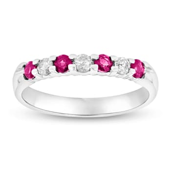 0.35ctw Ruby and Diamond Wedding Band Ring in 14k White Gold