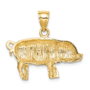 14k Yellow Gold Brushed and Diamond-Cut Pig Pendant