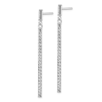 Rhodium Over 14k White Gold Polished and Diamond-Cut Bar Dangle Earrings