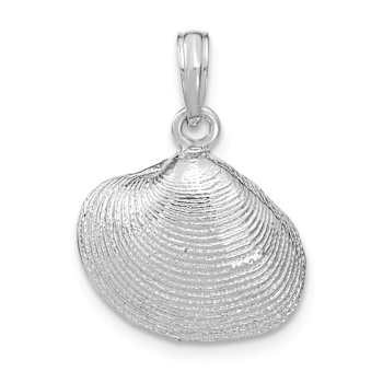 Rhodium Over 14k White Gold Polished and Textured Medium Clam Shell Pendant