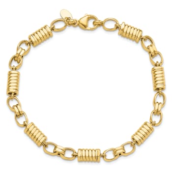14K Yellow Gold Polished and Grooved Fancy Link Men's Bracelet
