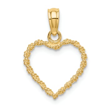 14k Yellow Gold 3D Textured Rope Heart Pendant
