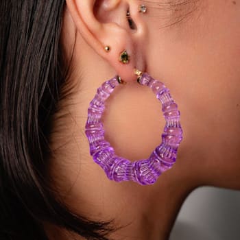 14K Yellow Gold Over Sterling Silver Bamboo Acrylic Hoops in Grape