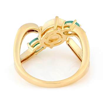 Opal, Emerald And White Zircon Ring In 18K Gold Over Sterling Silver 1.15ctw