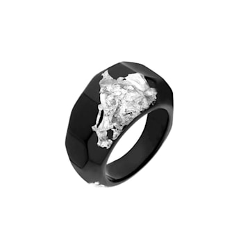 Black Acrylic Ring with Silver Leaf