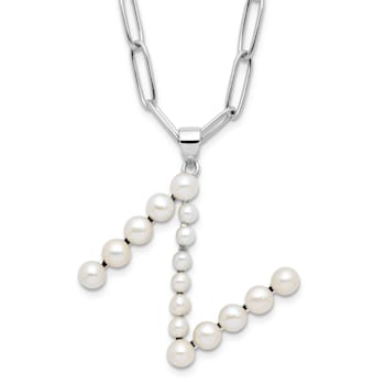 Rhodium Over Sterling Silver 3-5.5mm Freshwater Cultured Pearl LETTER N
18-inch Necklace
