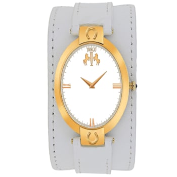 Jivago Women's Good luck White Dial, Yellow Bezel, White Leather Strap Watch