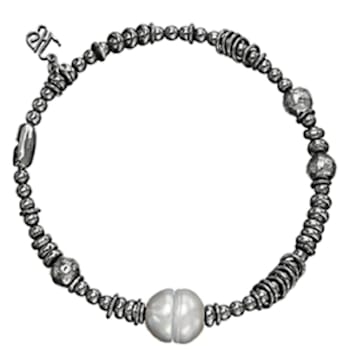 9-9.5mm Off-Round Gray Freshwater Pearl Black Rhodium Over Sterling
Silver Accent Stretch Bracelet