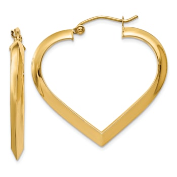 14k Yellow Gold 1 1/8" Polished Heart Hoop Earrings