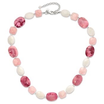 Sterling Silver Pink Agate, Quartz, Jadeite, Crystal with 2-inch
Extension Necklace