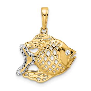 14K Two-tone Gold Diamond-Cut Fish Pendant