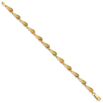 14k Yellow Gold Textured Multi-Color Enamel Flip Flop Bracelet