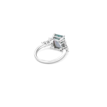 9x7mm Rectangular Octagonal Aquamarine and White CZ Rhodium Over
Sterling Silver Ring, 2.10ctw