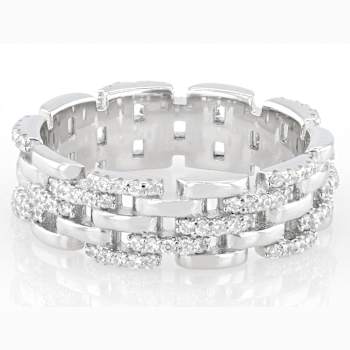 Stacking Link CZ Band Ring In Sterling Silver