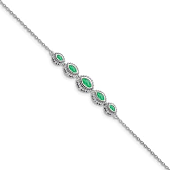 Rhodium Over 14k White Gold Marquise Emerald Bracelet