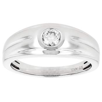 Timeless Lab-Grown Diamond Men's Solitaire Ring In Sterling Silver