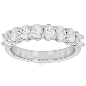 Oval CZ Set Of Two Stackable Band Rings In Rhodium Over Brass 5.30ctw