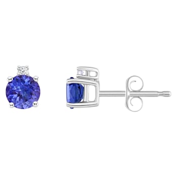 4mm Round Tanzanite with Diamond Accents 14k White Gold Stud Earrings