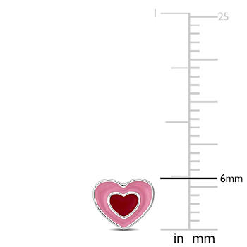 Children's Pink and Red Enamel Heart Stud Earrings in Sterling Silver