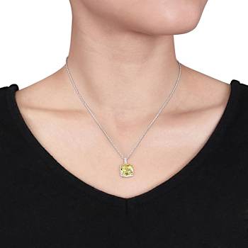 Citrine And Diamond Halo Pendant In Sterling Silver 4.10ctw