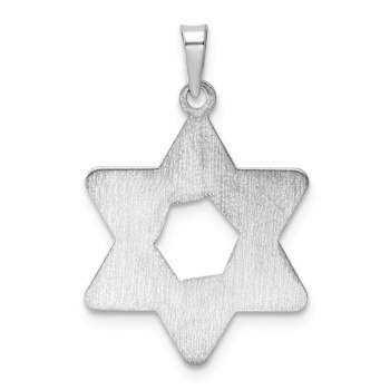 Rhodium Over 14k White Gold Polished and Textured Solid Star of David Pendant