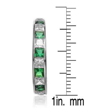 Emerald Color CZ Inside-Out Hoop Earrings In Sterling Silver