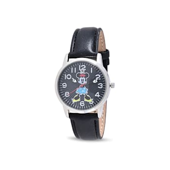 Disney Mickey and Minnie His and Hers Black Vegan Leather Band Watch Set
of 2