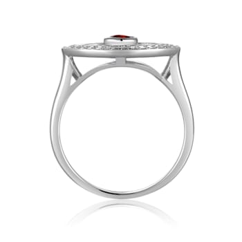 Garnet with Moissanite Accents Rhodium Over Sterling Silver Evil Eye
Halo Ring