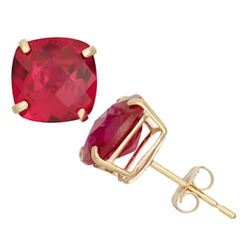 Cushion Lab Created Pink Sapphire 10K Yellow Gold Earrings 3.10ctw