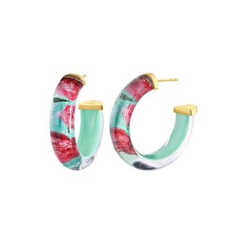 14K Yellow Gold Over Sterling Silver Illusion Hoops in Peony