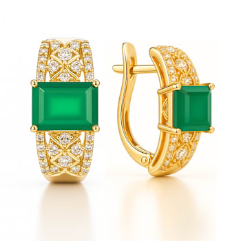 Green Agate 14k Yellow Gold Over Sterling Silver Hoop Earrings