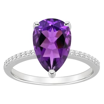 12x8mm Pear Shape Amethyst and 1/10 ctw Diamond Rhodium Over Sterling
Silver Ring