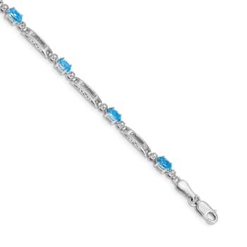 Rhodium Over 14k White Gold Blue Topaz and Diamond Bracelet
