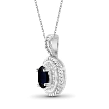 Black Sapphire with White Diamond Accent Sterling Silver Pendant with
Chain 0.55ctw