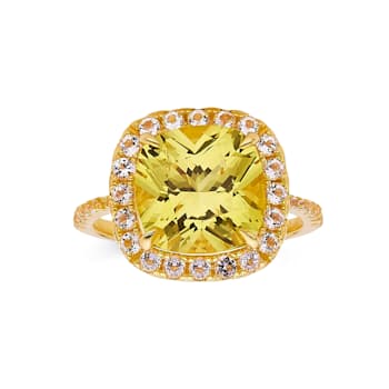 Lab Created Yellow Sapphire with White Topaz Accents 18K Yellow Gold
Over Sterling Silver Halo Ring