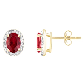 7x5mm Oval Created Ruby And Created White Sapphire 10k Yellow Gold Halo
Stud Earrings