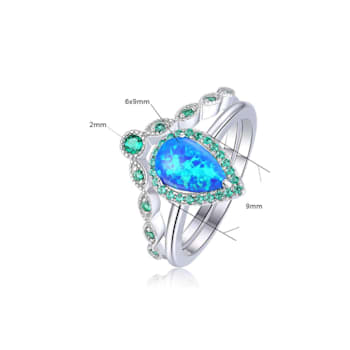 Lab Created Blue Opal and Green Nanocrystal Rhodium Over Sterling Silver
Stackable Ring and Band Set