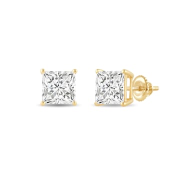 White Cubic Zirconia 14k Yellow Gold Studs With Velvet Gift Box 4.00ctw