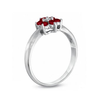 0.43ctw Ruby and Diamond Flower Cluster Ring in 14k White Gold