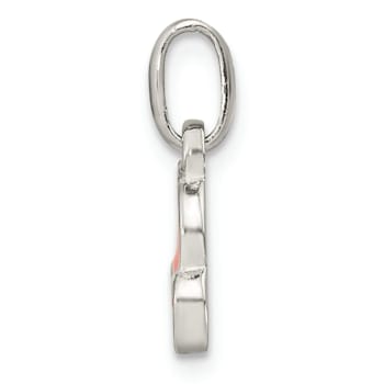 Rhodium Over Sterling Silver Pink Enamel Double Heart Pendant