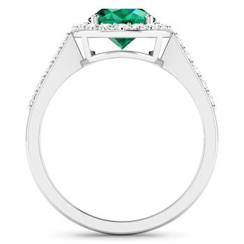 1.92ctw Green Emerald and Diamond 14K White Gold Halo Ring