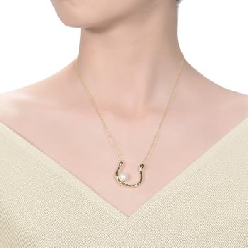 Pear Shape Freshwater Pearl U Necklace In 14K Gold Over Sterling Silver