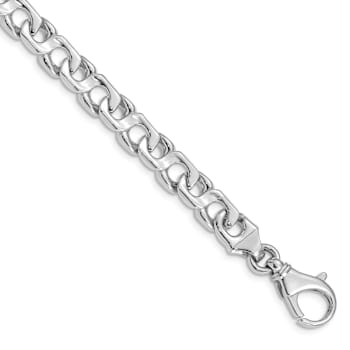 Rhodium Over 14k White Gold 7.4mm Hand-polished Fancy Link Bracelet